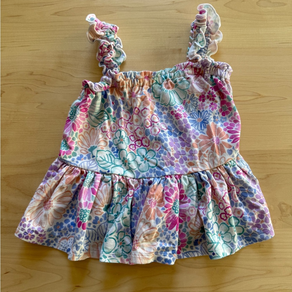Little Sleepies Doodle Blooms Peplum Flutter Tank Size 2T
